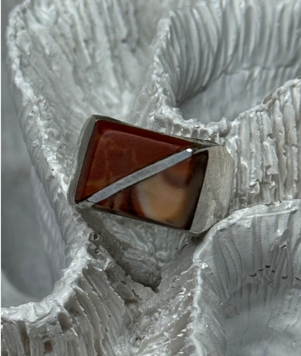 925 Sterling Silver Agate Ring Size 7